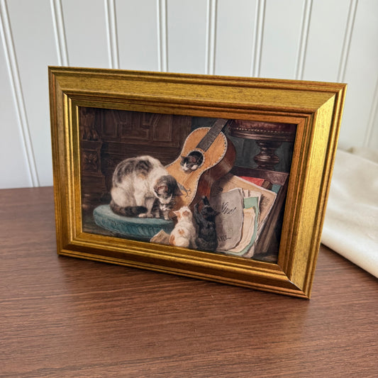 Vintage Style kitties & Guitar painting art print gallery wall