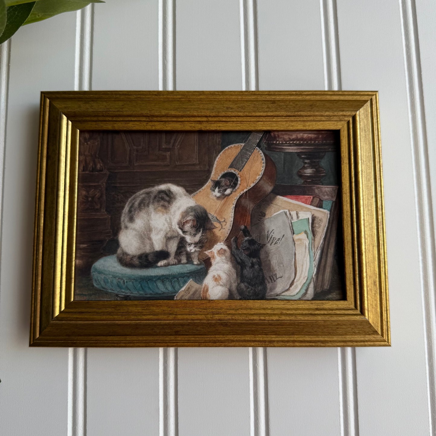 Vintage Style kitties & Guitar painting art print gallery wall