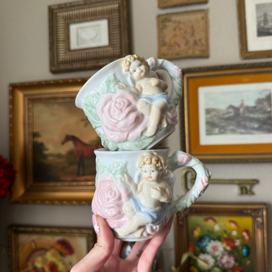 Vintage Avon 1998 Cherub Angel And Roses Pastel Teacup set