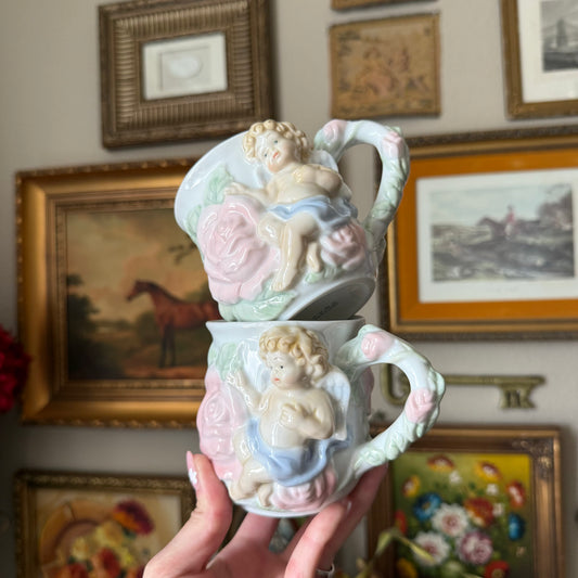 Vintage Avon 1998 Cherub Angel And Roses Pastel Teacup set
