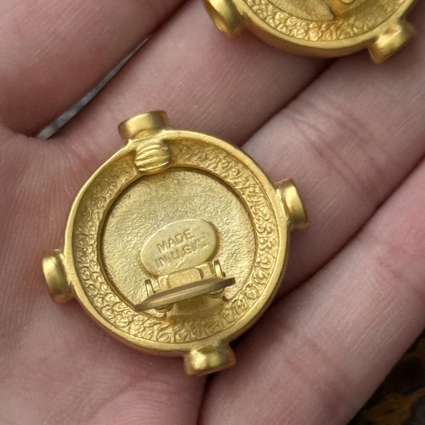 Vintage Gold tone Greek Coin Intaglio Clip on Earrings