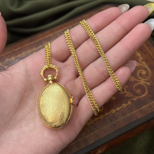 Vintage Gold tone Pocket Watch Necklace
