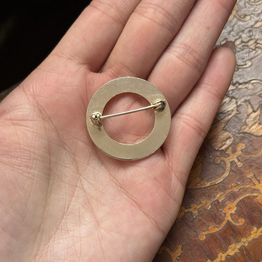 Vintage Guilloche Eamel Rose Circle Brooch
