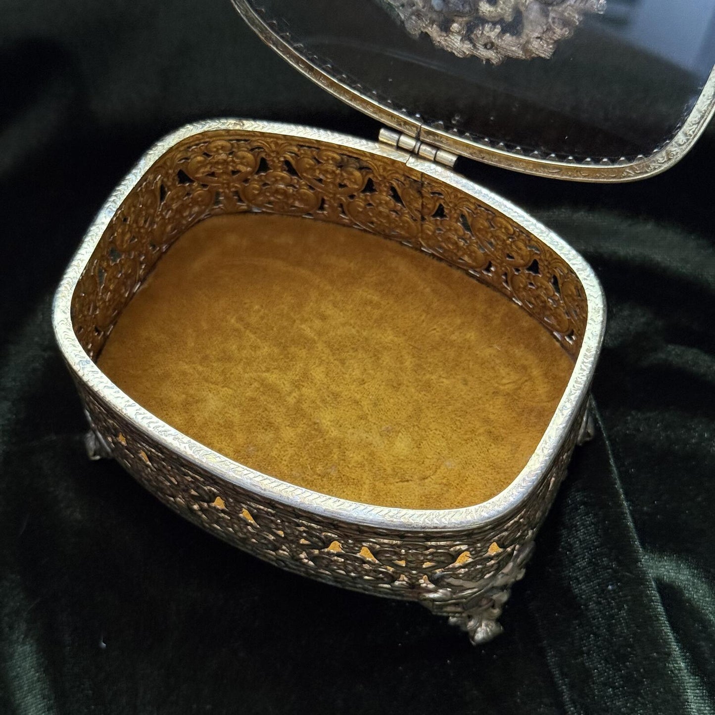 Vintage Glass Ormolu Casket Jewelry Box