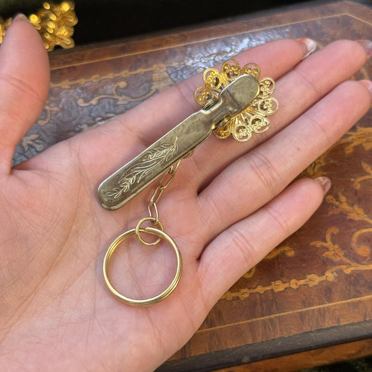 Vintage Kings Key Finder Ring Clip-on Blue Rhinestone