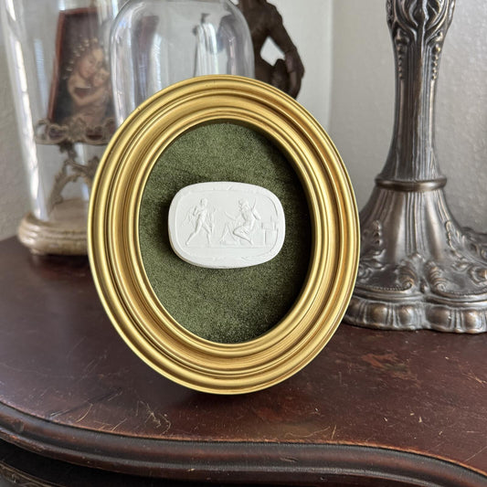 Vintage Style Framed Plaster Cameo Intaglio classical Relief Gold Oval Frame