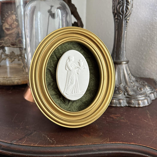 Vintage Style Framed Plaster Cameo Intaglio classical Relief Gold Oval