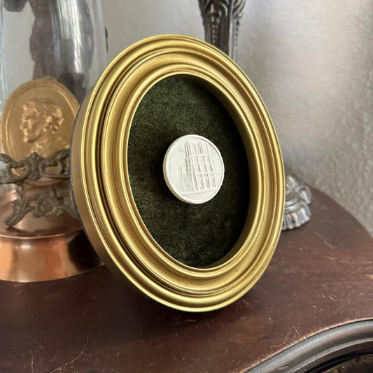 Vintage Style Framed Plaster Cameo Intaglio classical Relief Gold Oval Frame