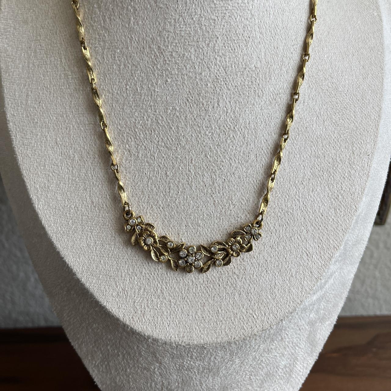 Vintage 1928 gold tone floral and rhinestone necklace