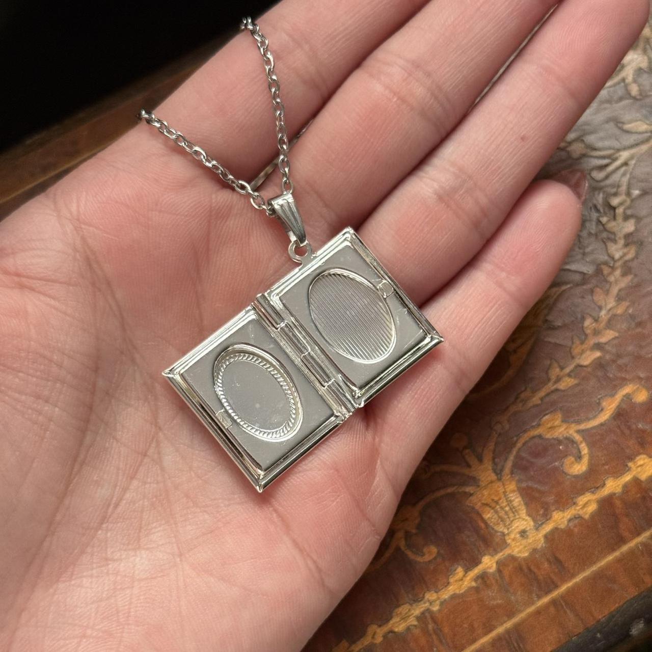 Vintage Style Silve Tone Book Locket Necklace
