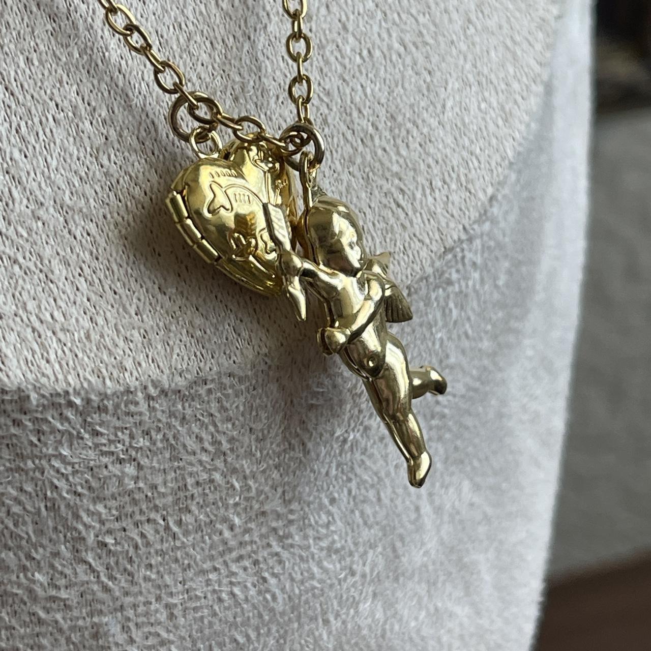Vintage Style cherub cupid & mini Heart detailed locket necklace