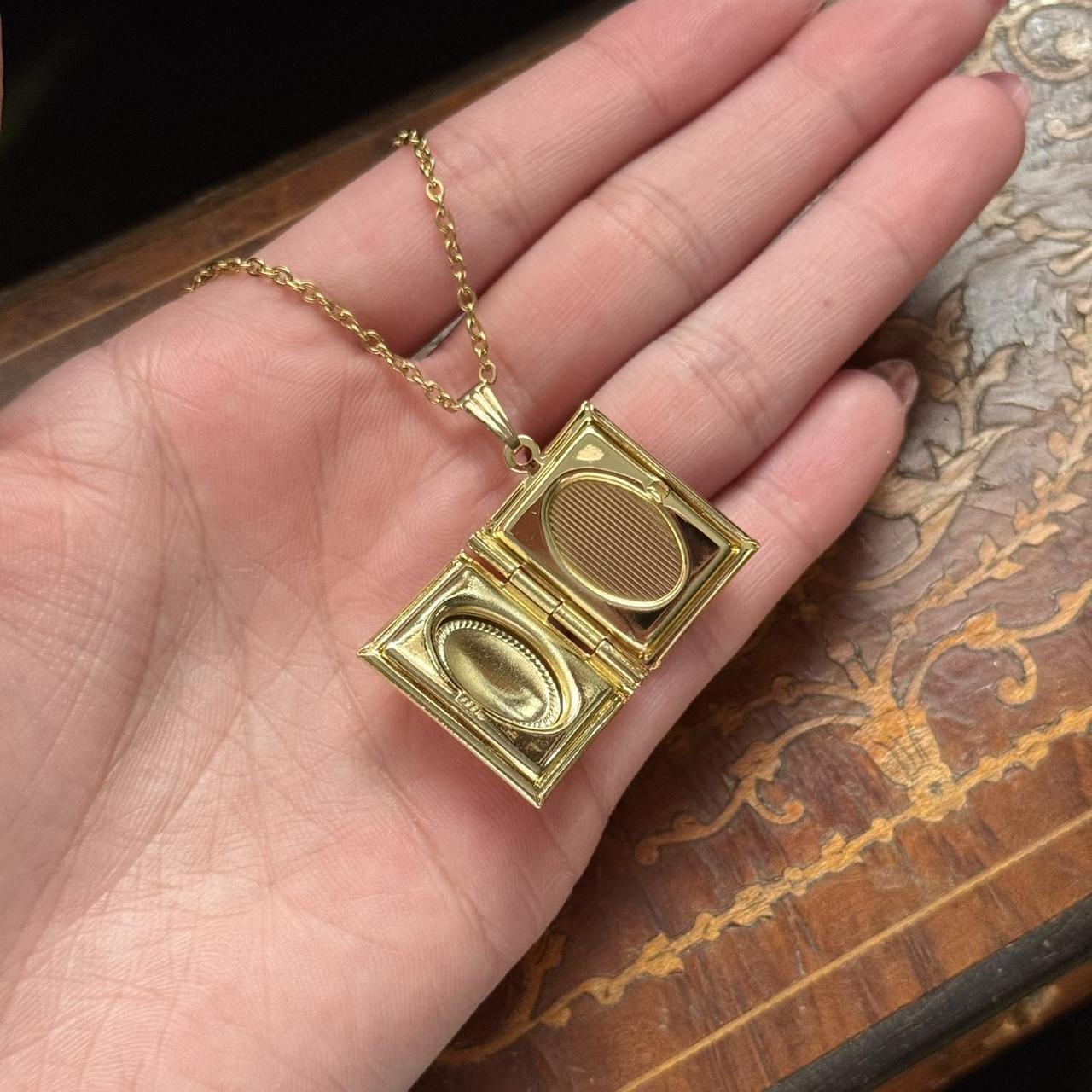 Vintage Style Gold Tone Book Locket Necklace
