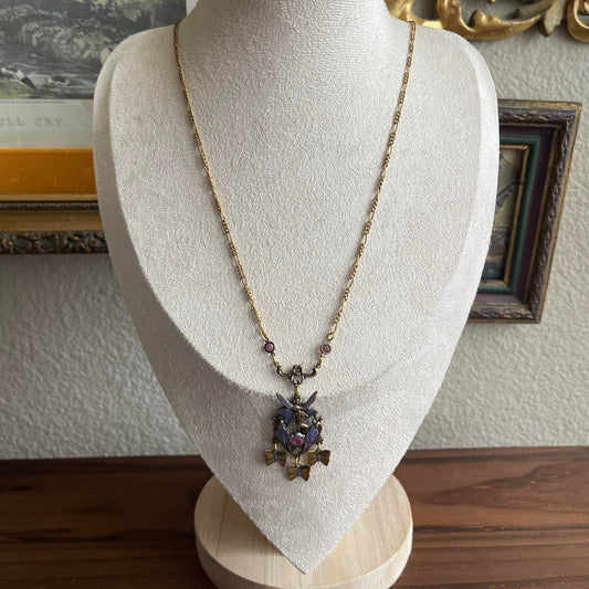 Vintage style gold tone purple Fairy necklace