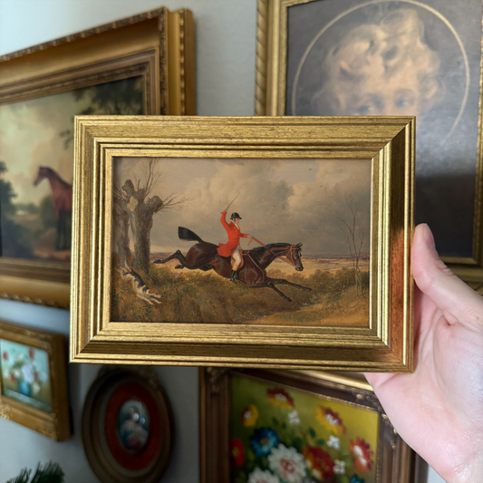 Vintage Style Man Riding a Horse Fox Hunt Scene Art Print