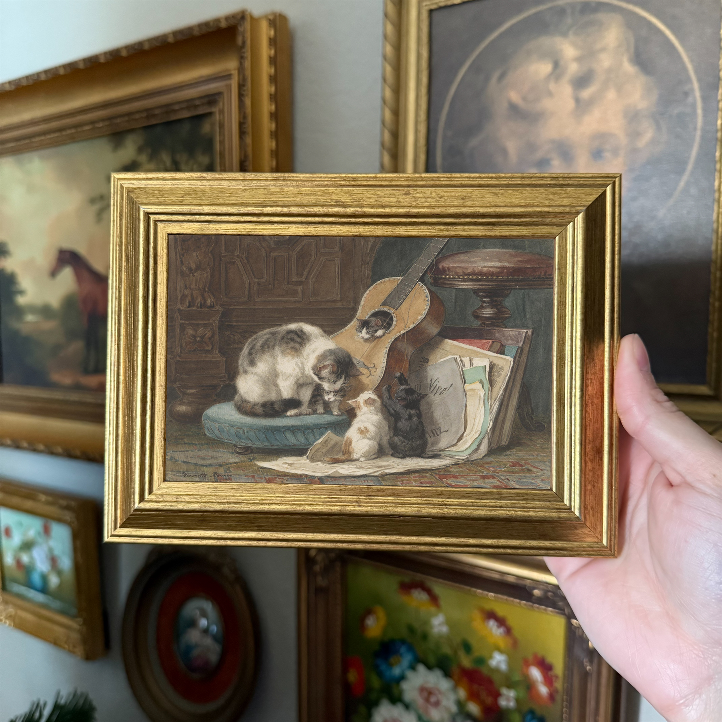 Vintage Style kitties & Guitar painting art print gallery wall