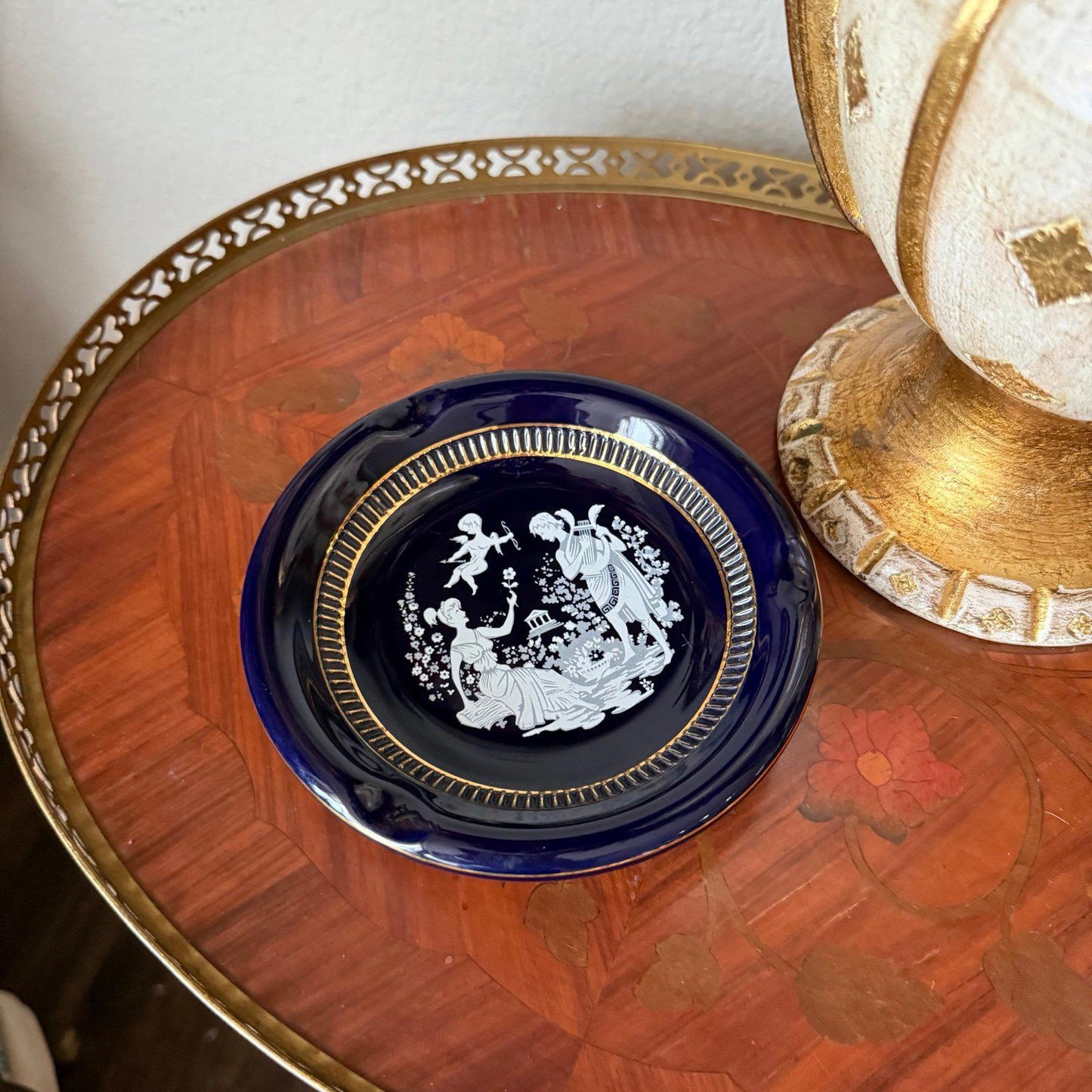 Vintage Courtship Cupid Cobalt Blue Ceramic Glazed Florentine Italy