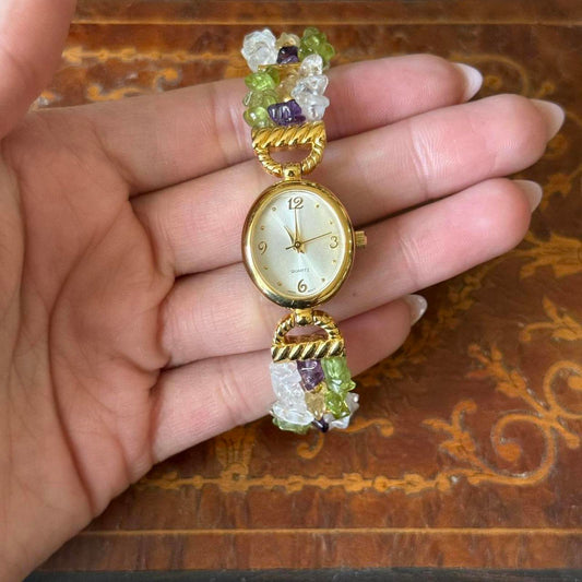 Vintage Avon Colorful Green and gold tone Watch