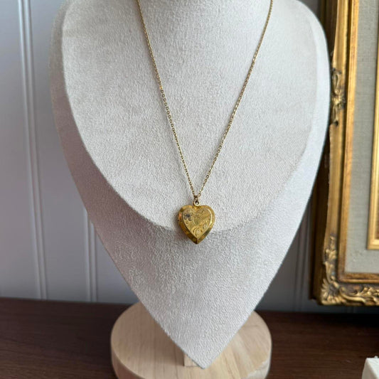 Vintage Gold heart locket necklace with a touch of whimsy