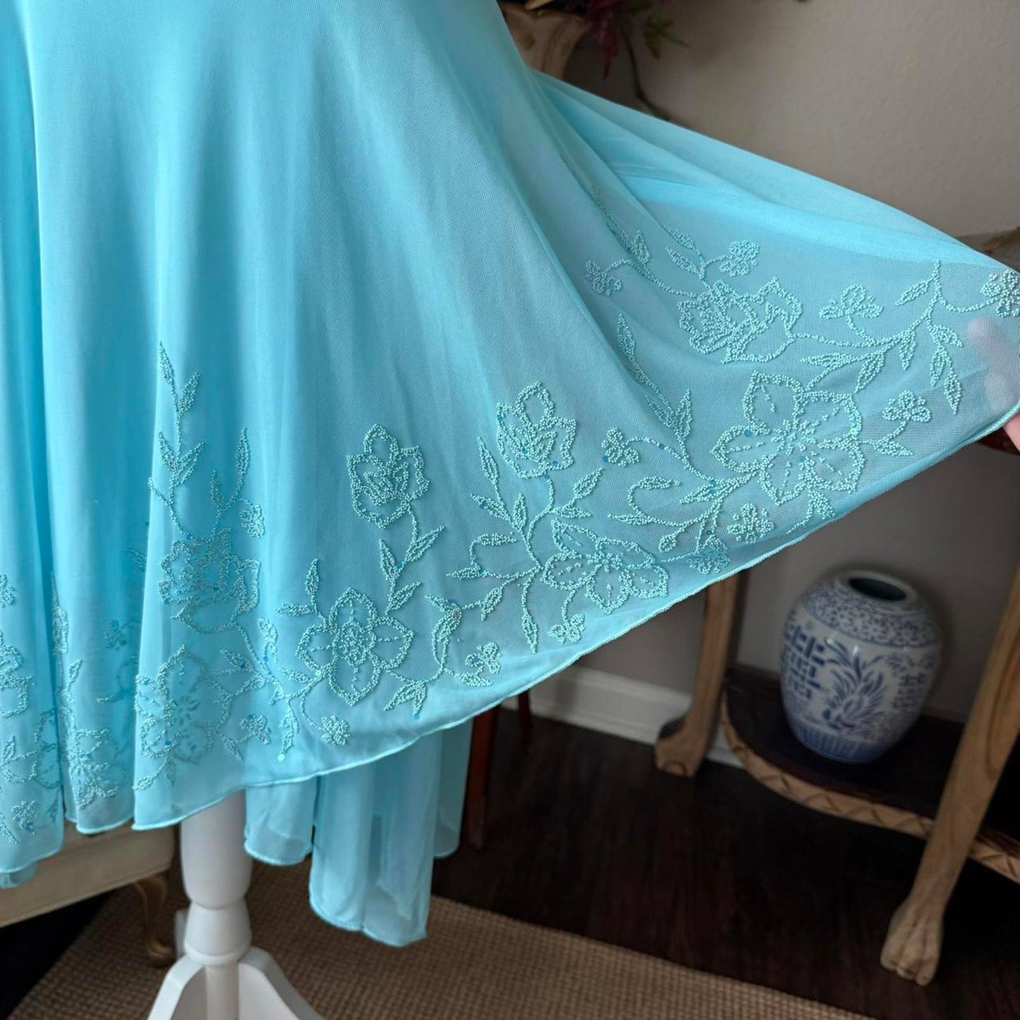 Trixxi Blue lace beaded fairy dress with ruched bust and asymmetrical hem