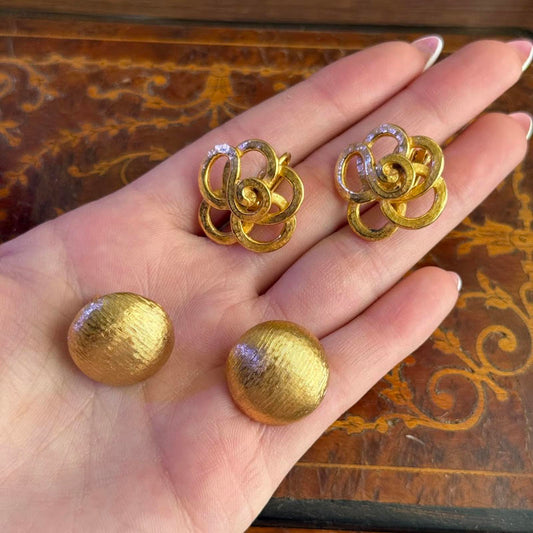 Vintage Knot gold tone earrings & Vintage Gold tone circle Monet Earrings