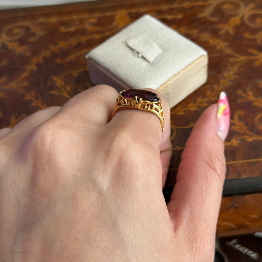 Vintage Style 14kt GE Gold Electroplated Purple Glass stone Ring