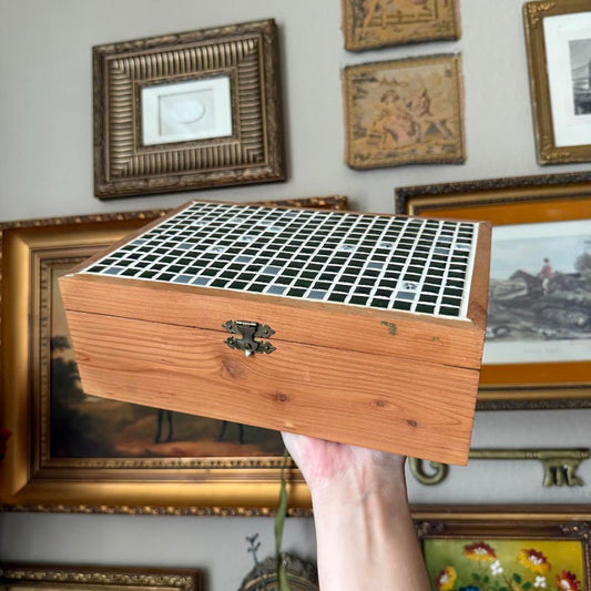 Vintage Handmade Wooden Tile Box