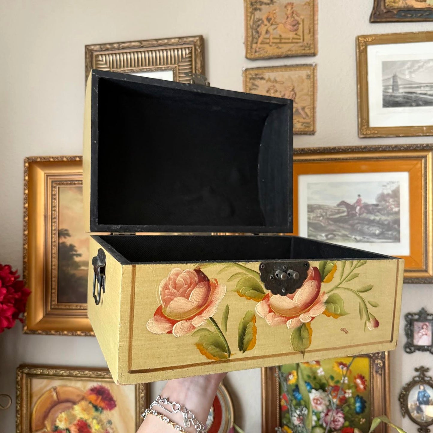 Vintage Floral Hand-Painted Dome Trunk