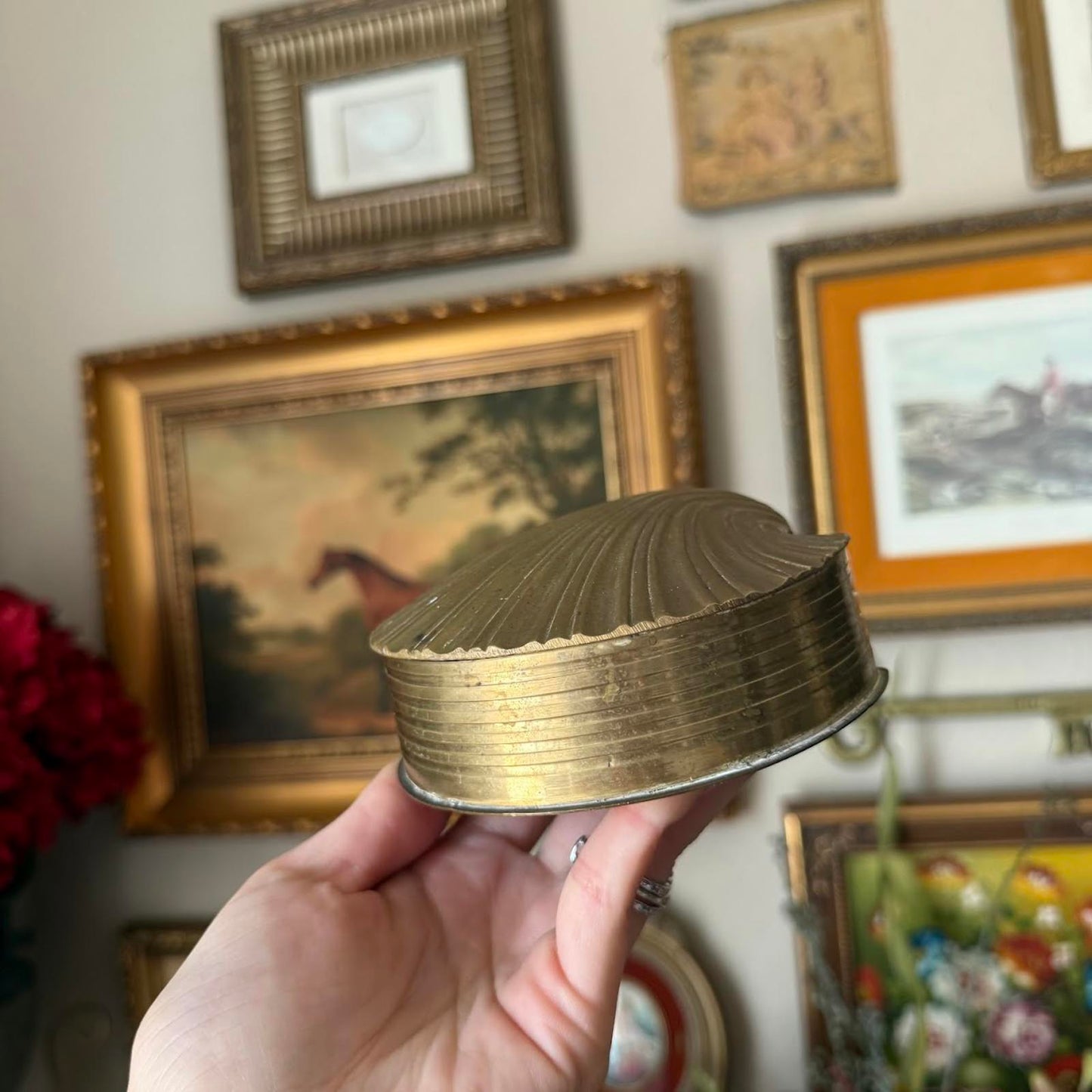 Vintage Brass Shell Trinket Box
