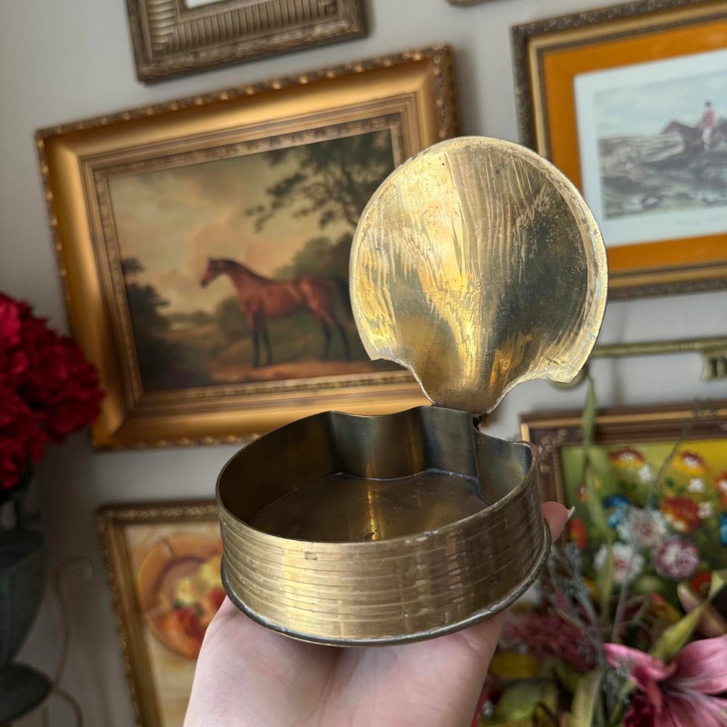 Vintage Brass Shell Trinket Box