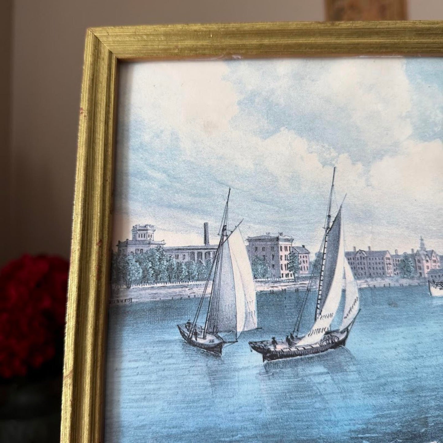 Ships in a Port Print in Gold Frame