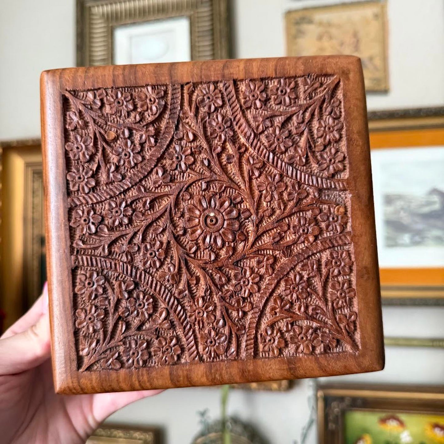 Vintage Hand Carved Wooden Box