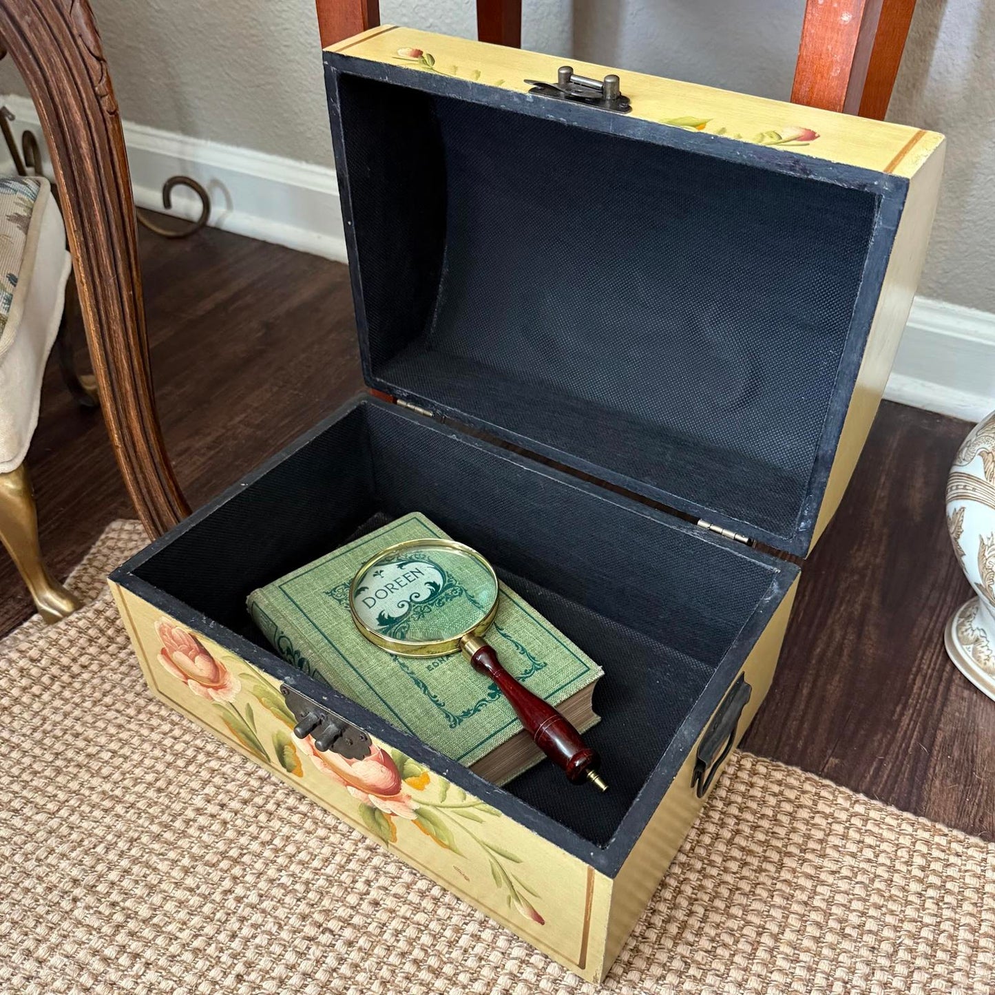 Vintage Floral Hand-Painted Dome Trunk
