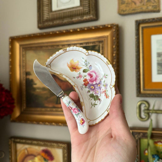 Royal Crown Bone China Derby Posies Butter Dish And Spreader
