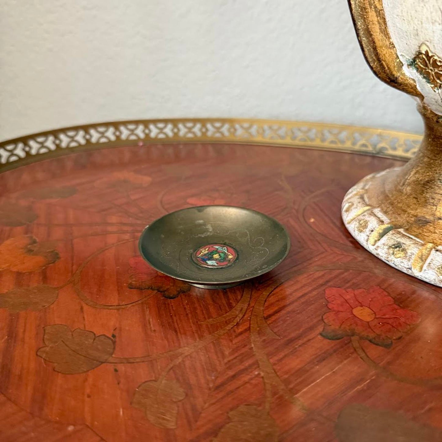 Vintage Brass Enamel Mini Plate