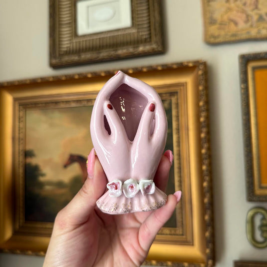 Vintage Purple Porcelain Hand Vase with Red Nails