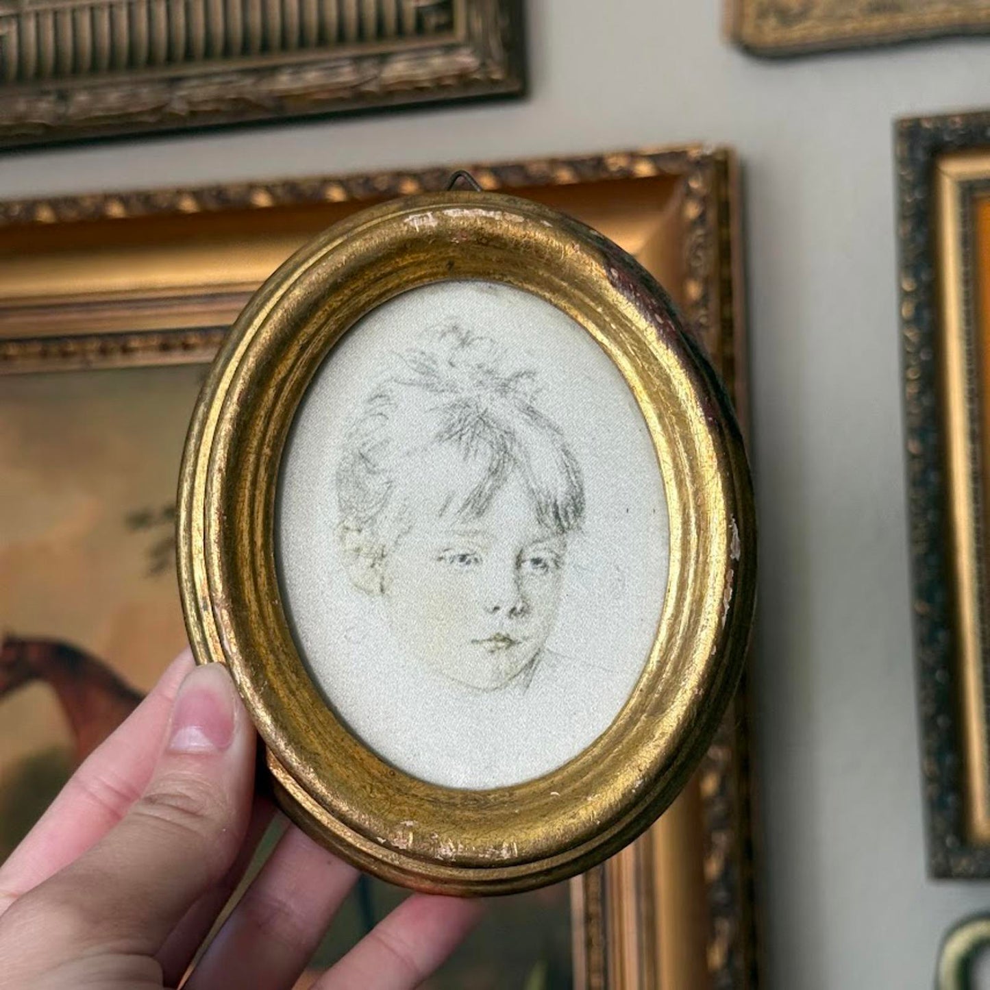 Vintage Small Oval Frame with Portrait Art