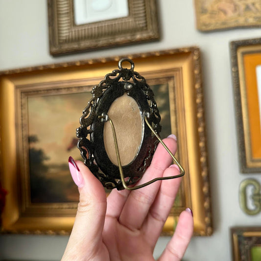 Vintage Oval Floral Embroidery in Orange Metal Frame