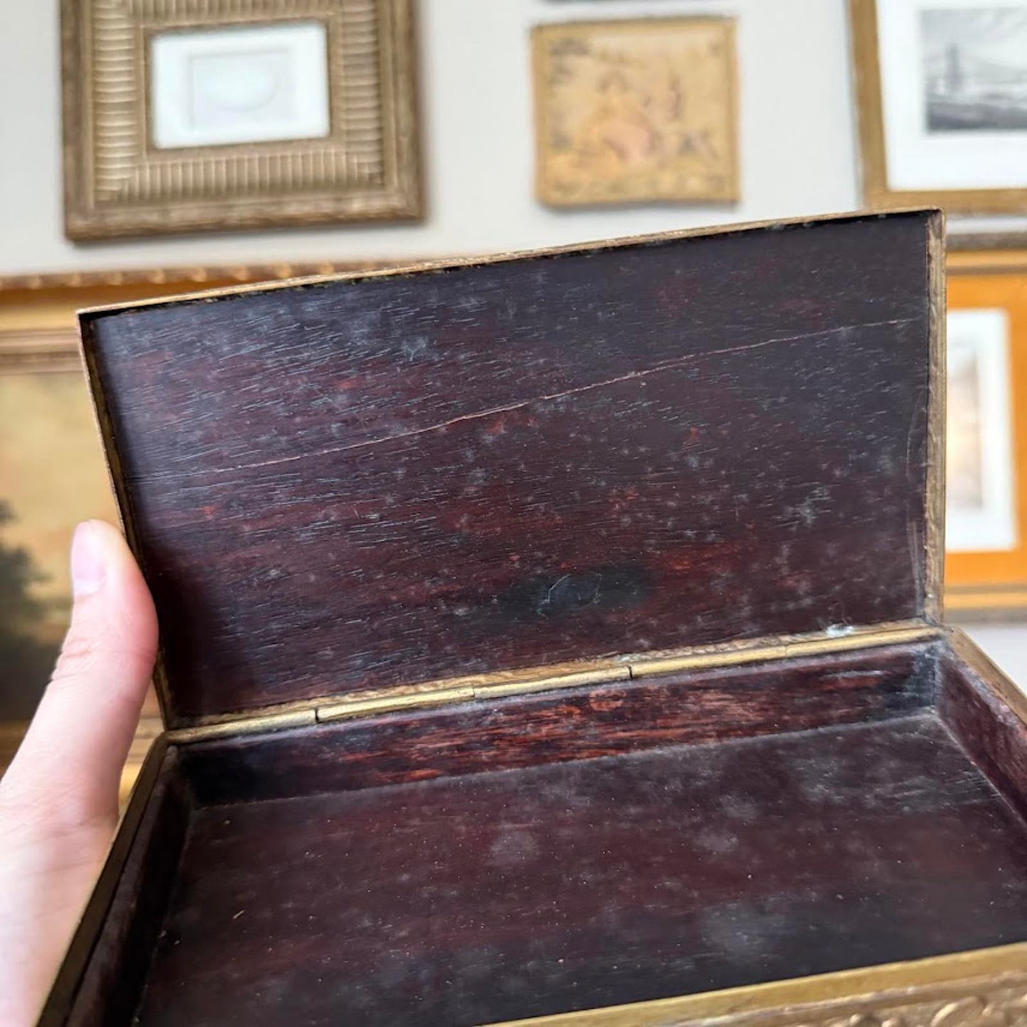 Vintage Metal Jewelry Box w/ Wooden Interior