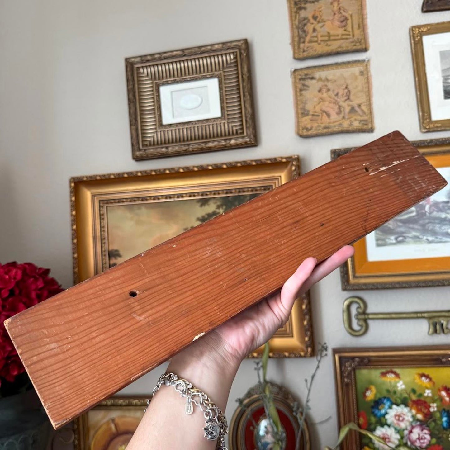 Vintage Wooden Coat Rack with Metal Hooks