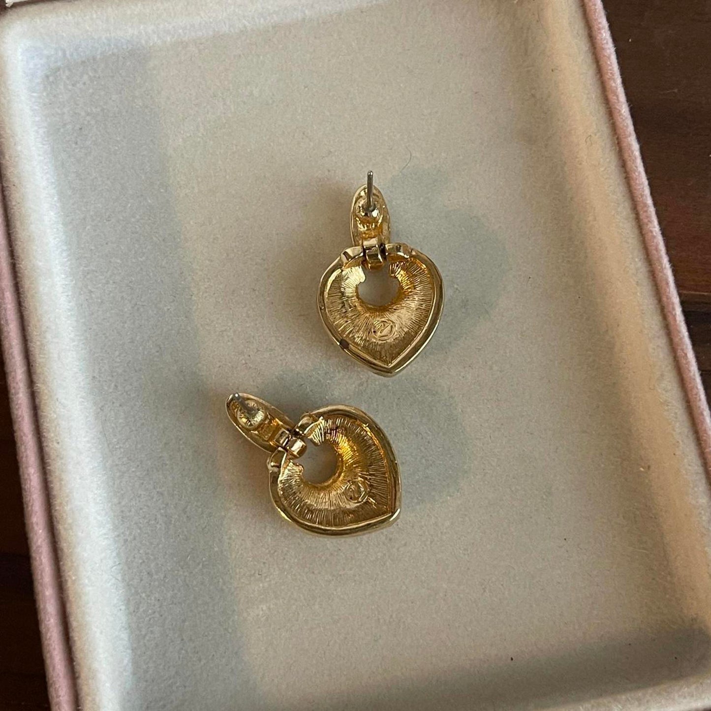 Swarovski Swan Heart Earrings Signed Crystal Pave Black Enamel Pierced Dangle