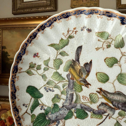 Famille verte-inspired or chinoiserie-style bird and botanical motif