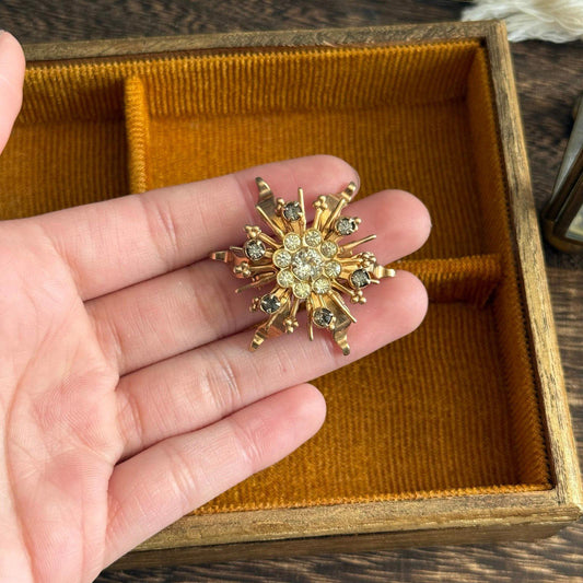 Vintage Rhinestone Starburst Sun Shaped Brooch Gold Tone brooch & pendant