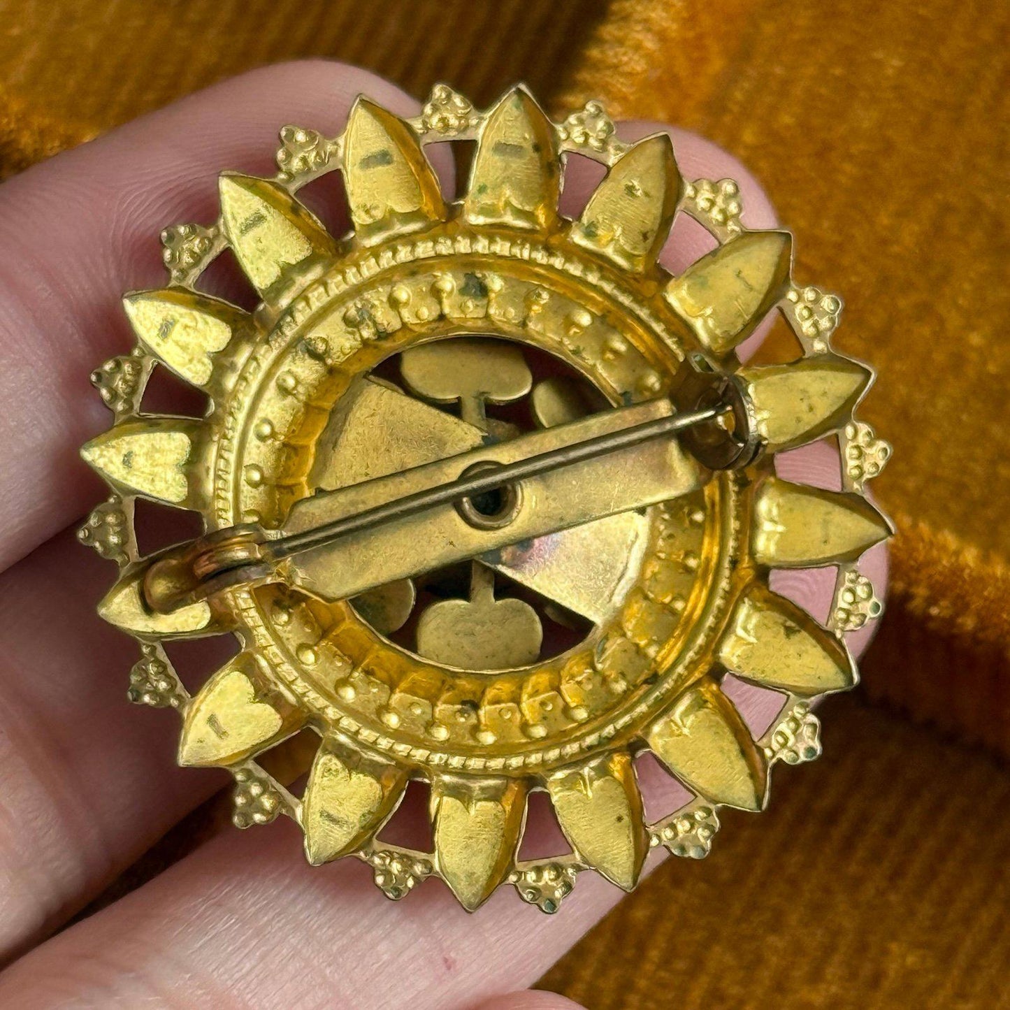 Vintage Mandala Brooch with Green Center Stone