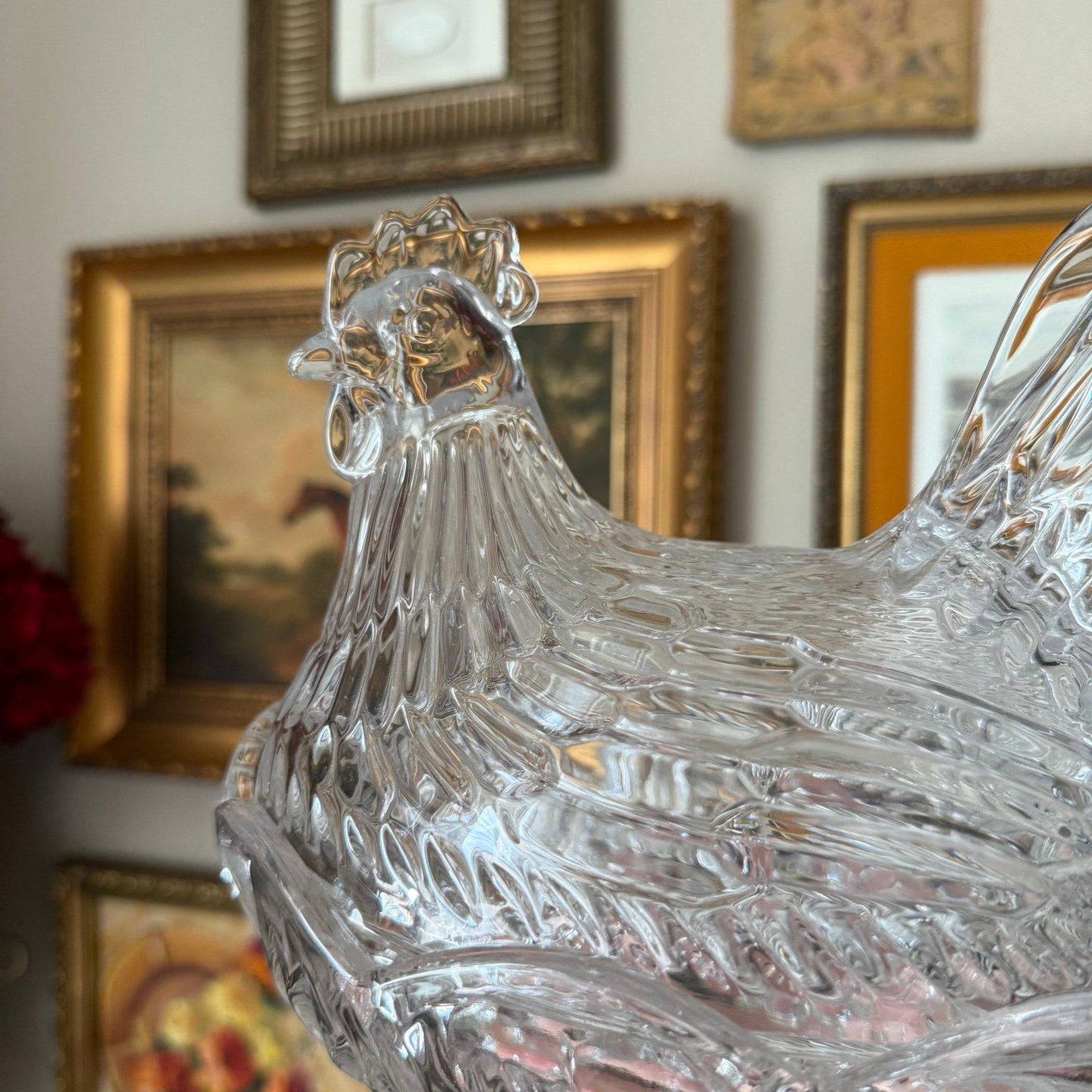 Vintage-Style Clear Glass Hen on Nest Dish Chicken Covered Candy Dish