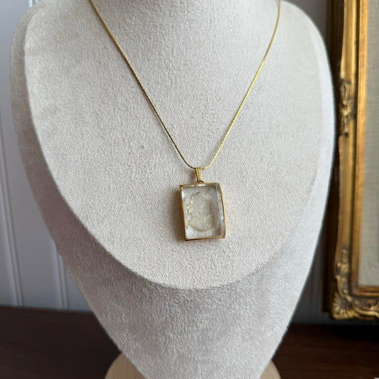 vintage Glass Cameo Pendant Gold tone necklace