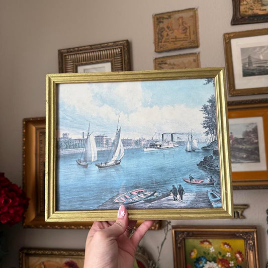 Ships in a Port Print in Gold Frame