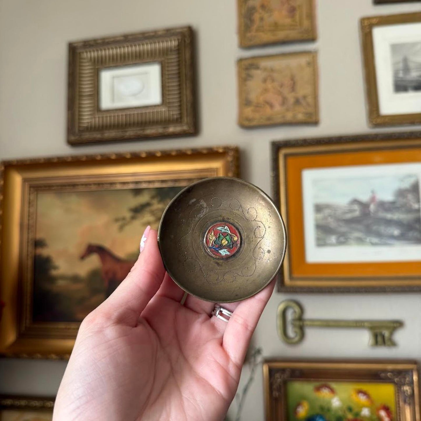 Vintage Brass Enamel Mini Plate