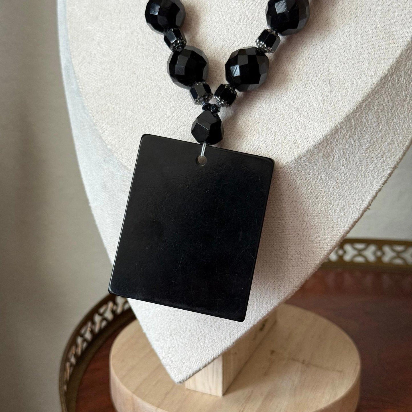 Vintage Carved Ebony Lucite Cameo Pendant black mourning cameo necklace