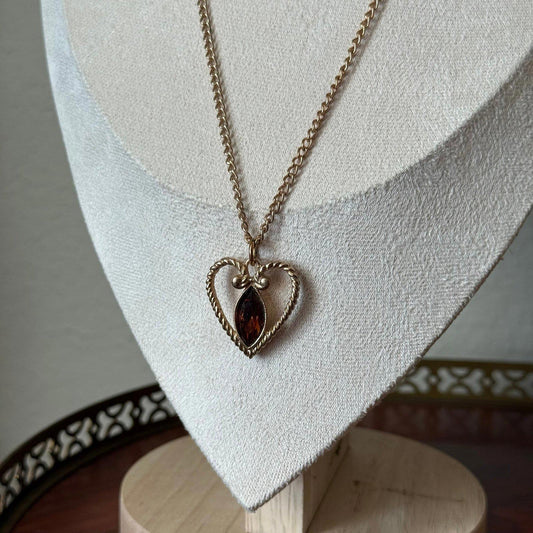 Vintage Avon gold heart with faux Amberstone necklace