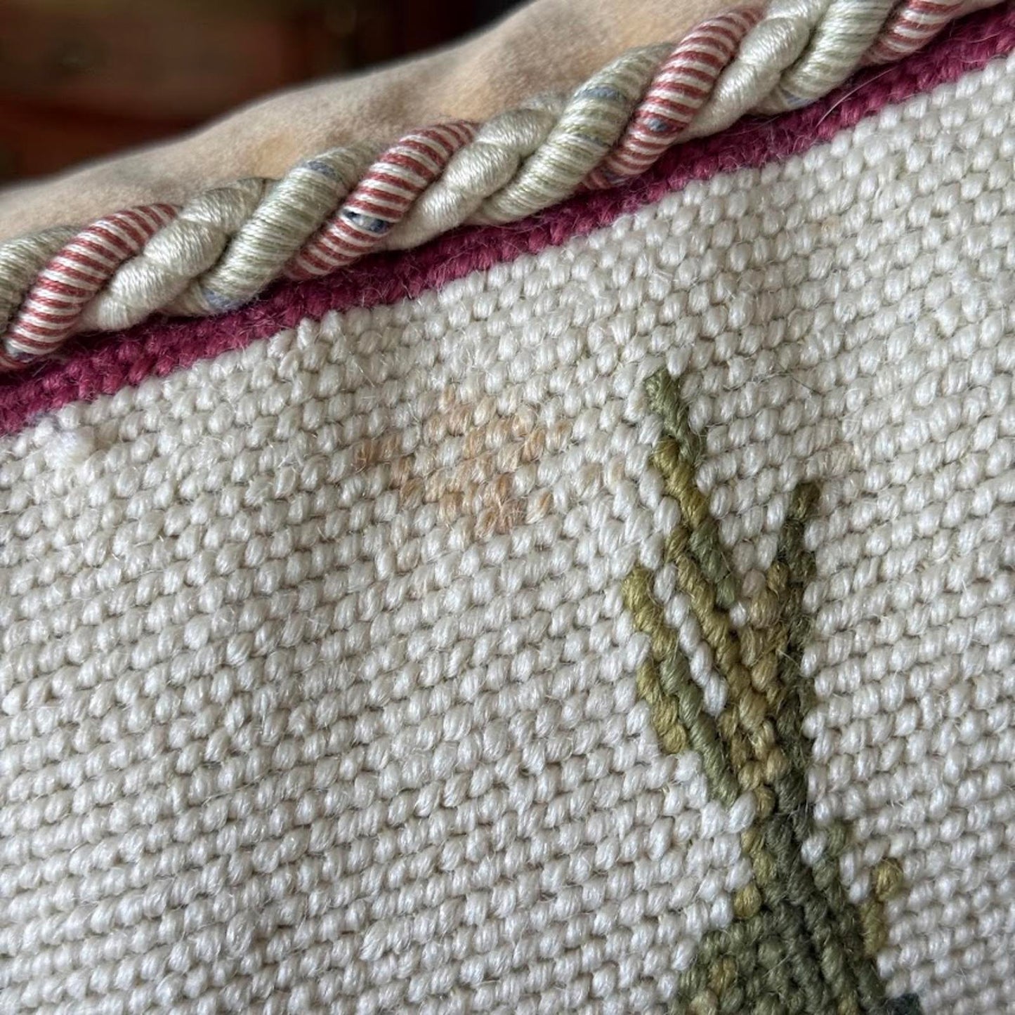 Vintage Floral Needlepoint Pillow